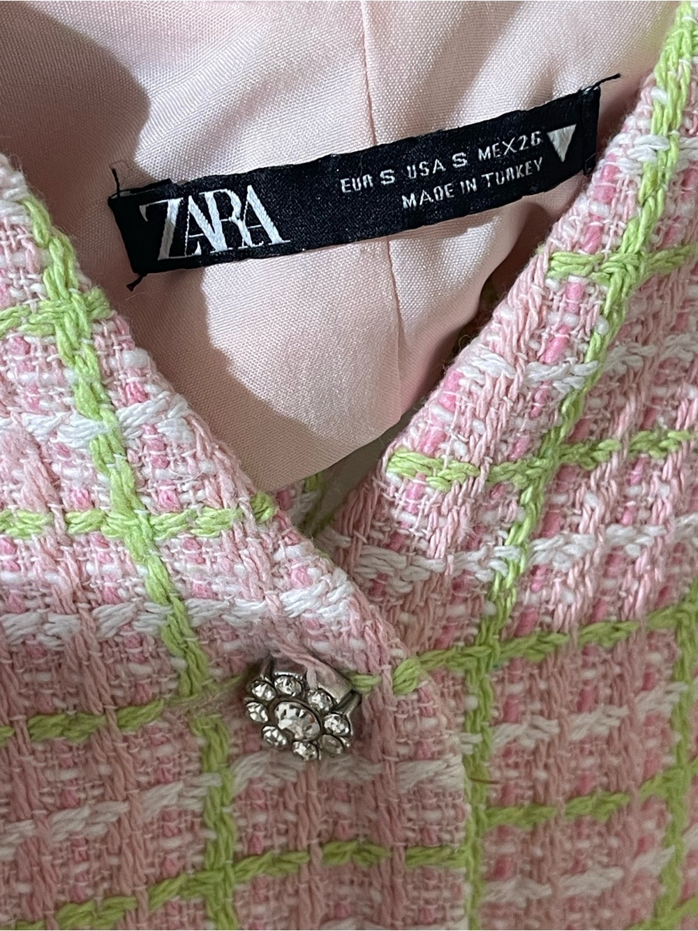 Zara Pink and Green Tweed Crop Vest - Picture 3 of 7